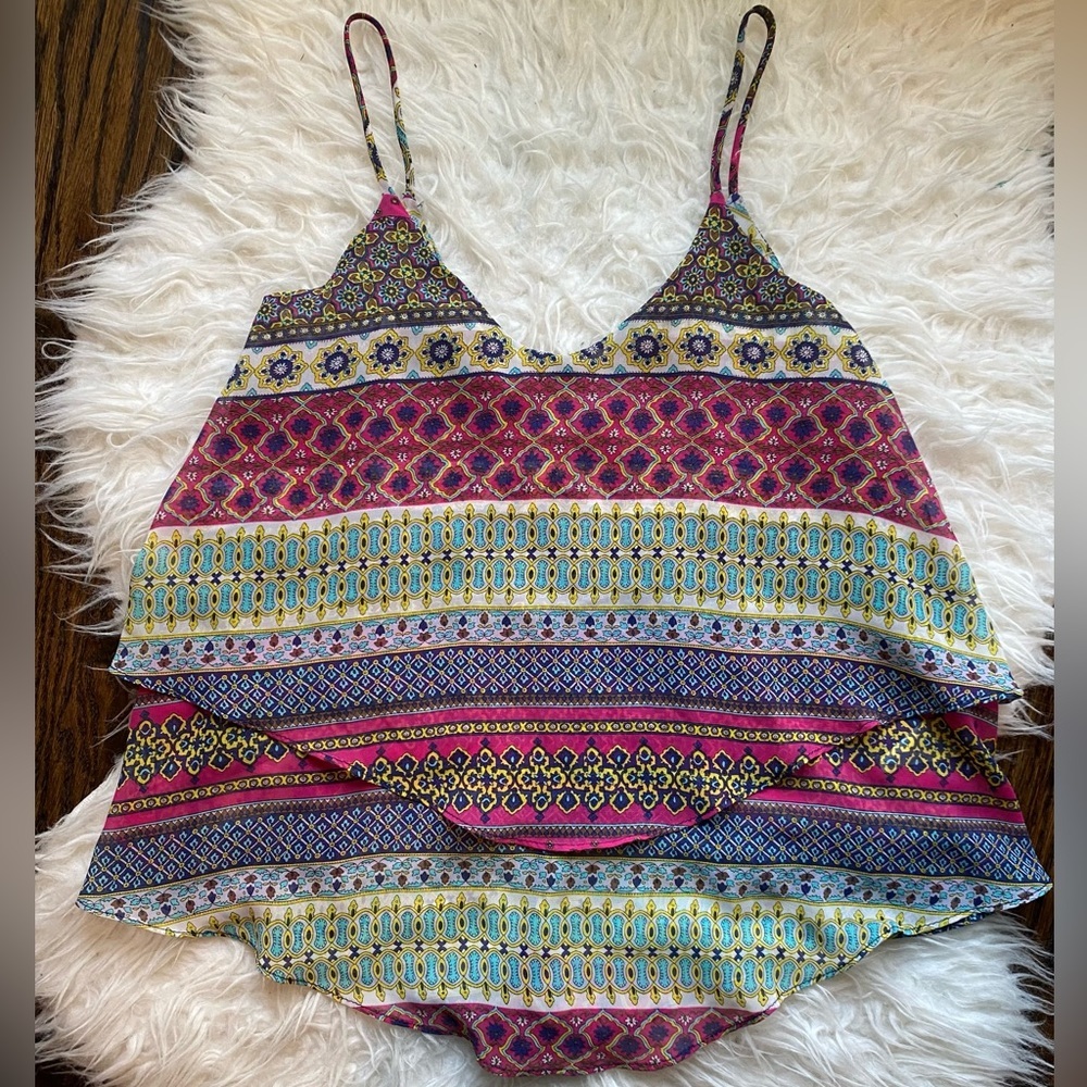 Francescaβs birdcage multicolor sheer tank top womenβs small EUC